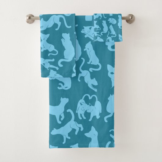 Blaues Katzenmuster Badhandtuch Set (Insitu)