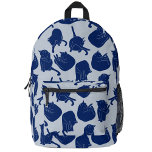 Blaues Katzenmuster Bedruckter Rucksack<br><div class="desc">Indigo,  marinierte und staubige blaue Katzenmuster. Originelle Kunst von Nic Squirrell.</div>