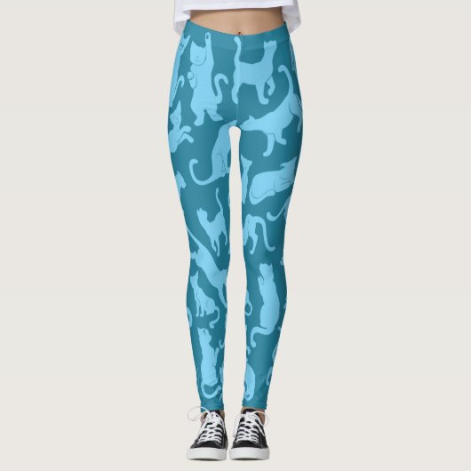 Blaues Katzenmuster Leggings (Vorderseite)