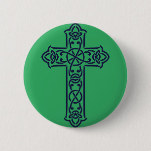 Blaues keltisches Hochkreuz Button