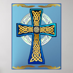 Blaues keltisches Kreuz-Plakat Poster