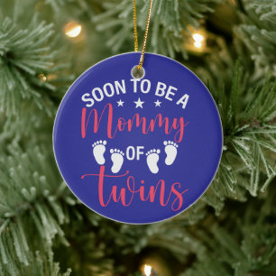 Blaues Keramik Soon to be Twin Mommy  Ornament