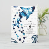 Blaues Kinderhai zum Geburtstag Einladung (Stehend Vorderseite)