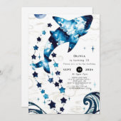 Blaues Kinderhai zum Geburtstag Einladung (Vorne/Hinten)