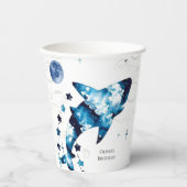 Blaues Kinderhai zum Geburtstag Pappbecher (Vorderseite)