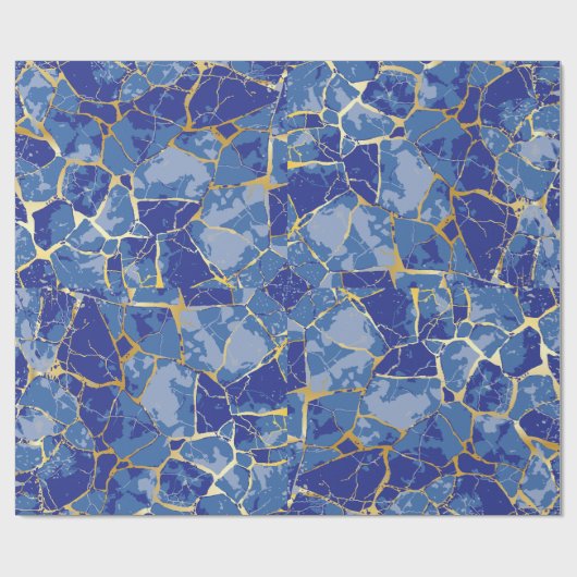 Blaues Kintsugi-Goldader-Geschenkpapier Geschenkpapier (Flach)