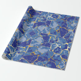 Blaues Kintsugi-Goldader-Geschenkpapier Geschenkpapier