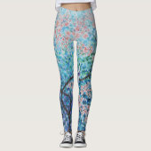 blaues Kirschblüte-Kirschblütenblumenmalereiyoga Leggings (Vorderseite)