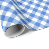 Blaues klassisches Gingham-Muster Picknick Geschenkpapier (Rolleneckpunkt)
