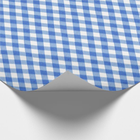 Blaues klassisches Gingham-Musterpic-NIC Geschenkpapier (Ecke)