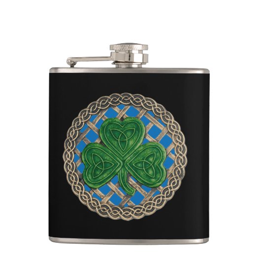 Blaues Kleeblatt auf Keltenknochen-Flasche Flachmann (Vorderseite)
