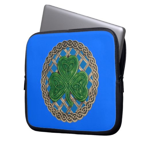 Blaues Kleeblatt auf keltischen Knochen - Laptop-S Laptopschutzhülle (Vorderseite Links)