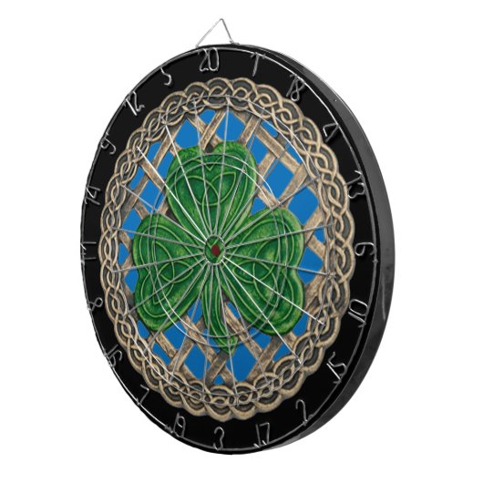 Blaues Kleeblatt auf keltischen Knotenspen-Dart-Ta Dartscheibe (Vorderseite rechts)