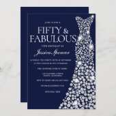 Blaues Kleid 50. Fabulous Geburtstagsparty Einladung (Vorne/Hinten)