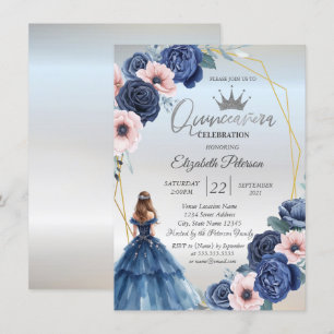 Blaues Kleid, blaue Blumen Rahmen Einladung