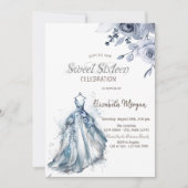 Blaues Kleid Blaue Rose Süß 16 Einladung (Vorderseite)