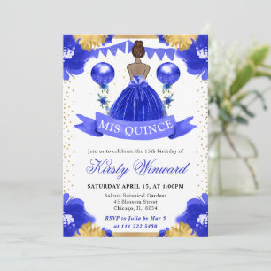 Blaues Kleid Dunkle Haut Prinzessin Quinceanera Einladung