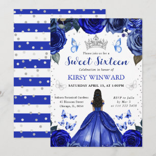 Blaues Kleid Dunkle Haut Prinzessin Sweet 16 Einladung