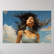 Blaues Kleid gegen ein blaues Himmelsbild