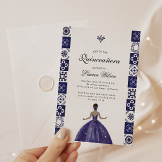 Blaues Kleid Künstlerische Tiles Quinceañera Einla Einladung