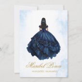 Blaues Kleid Quinceanera Einladung (Vorderseite)