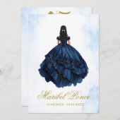 Blaues Kleid Quinceanera Einladung (Vorne/Hinten)