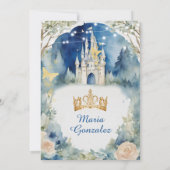 Blaues Kleid Weiße Burg Quiñceanera Einladung (Rückseite)