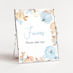 Blaues kleines Kürbis-Herbst-Gastgeschenk-Schild Poster