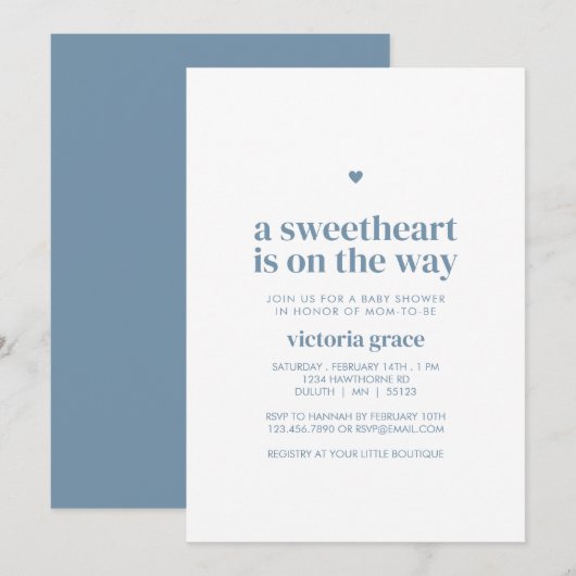 Blaues kleines Schatz-Babyshower Einladung (Vorne/Hinten)