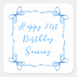 Blaues Kokettenband Alles Gute zum Geburtstag Quadratischer Aufkleber