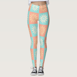 Blaues Korallen-Gelb-Blumenmuster Leggings