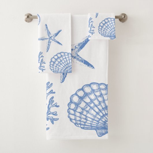 Blaues Korallen-und Seashells-Badezimmer-Tuch-Set Badhandtuch Set (Insitu)