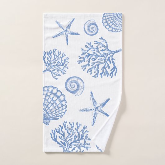 Blaues Korallen-und Seashells-Badezimmer-Tuch-Set Badhandtuch Set (Handtuch)
