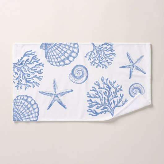 Blaues Korallen-und Seashells-Badezimmer-Tuch-Set Badhandtuch Set (Handtuch)