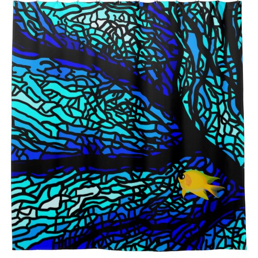 Blaues Korallenmuster Duschvorhang (Vorderseite)