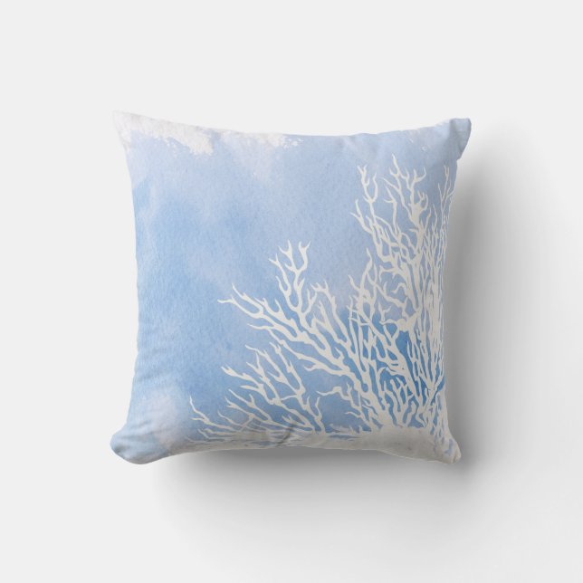 Blaues Korallenriff Moderner Strand Sommer Kissen (Vorderseite)