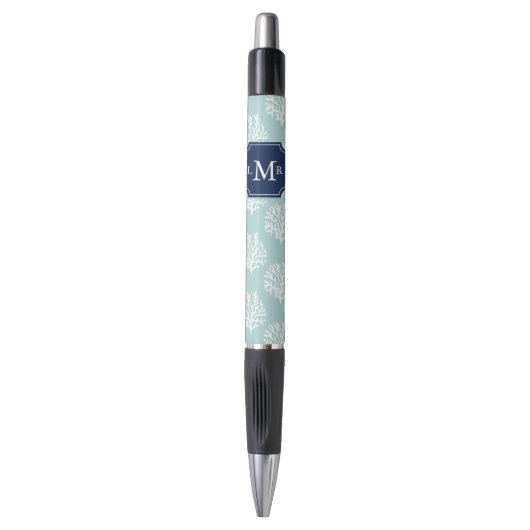 Blaues Korallenriff-Muster Mit Monogramm Kugelschreiber (Vorderseite Vertikal)