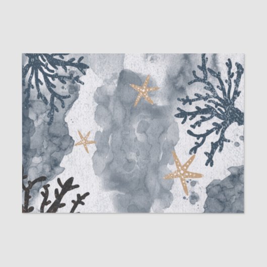 Blaues Korallenriff Wasserfarbe Elegantes Party Seidenpapier (Vorderseite)