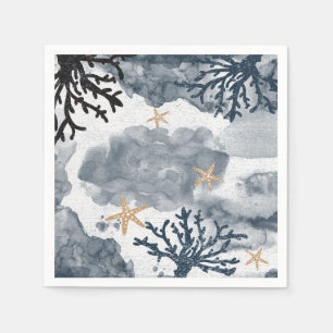 Blaues Korallenriff Wasserfarbe Elegantes Party Serviette