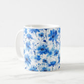 Blaues Kornblumen-Typ-Blumenmuster Überall Kaffeetasse (Vorderseite Links)