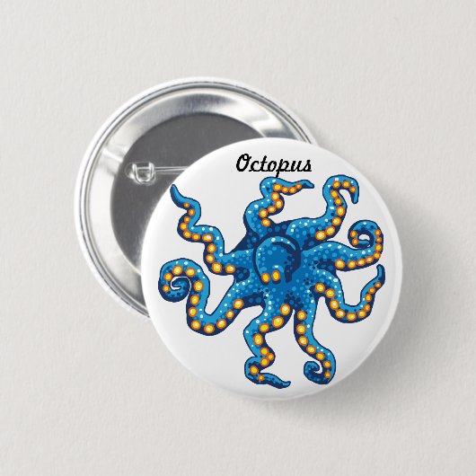 Blaues Kraken-Button Button (Vorne & Hinten)