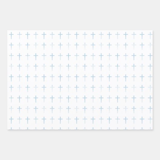 Blaues Kreuz-Herz und Punkte der heiligen Kommunio Geschenkpapier Set (Vorderseite)