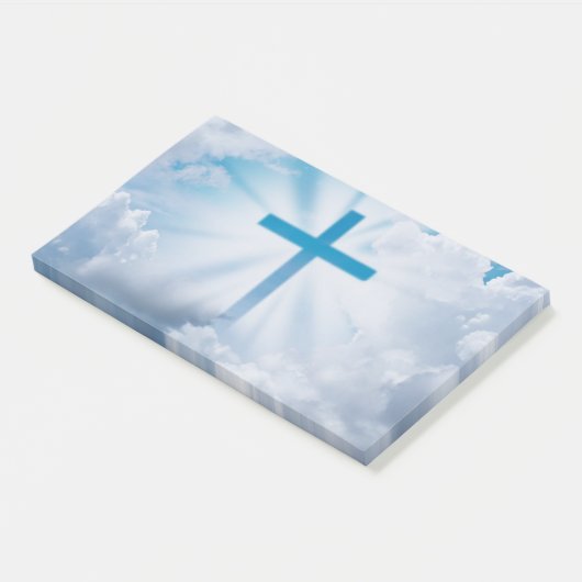 Blaues Kreuz in Sky Post-it Klebezettel (angewinkelt)