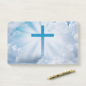 Blaues Kreuz in Sky Post-it Klebezettel (Auf Schreibtisch)