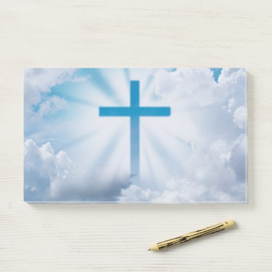 Blaues Kreuz in Sky Post-it Klebezettel (Auf Schreibtisch)