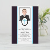 Blaues Kreuz mit Foto Einladung (Stehend Vorderseite)