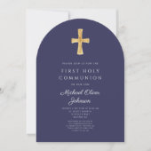 Blaues Kreuz, Religiöse Junge Erste Kommunion Arch Einladung (Vorderseite)