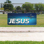 blaues Kreuz und Planken Jesus Banner (Insitu)