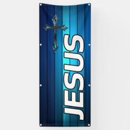 blaues Kreuz und Planken Jesus Banner