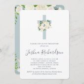 Blaues Kreuz und Weiße Blume| Boy-Taufe Einladung (Vorne/Hinten)